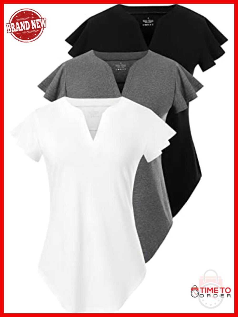 3 Pack V-Neck T-Shirts Short Sleeve Ruffle Tunic Blouses - Slim Fit Tees